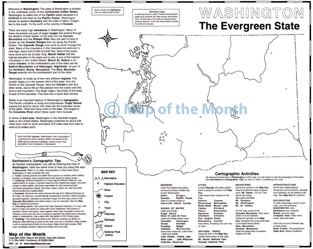 Washington map - Blank outline map, 16 by 20 inches, activities included