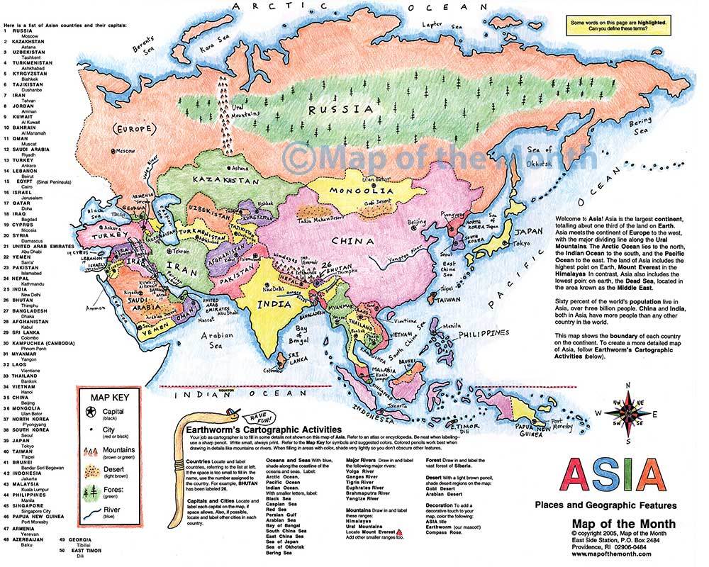 Asia Countries Numbered Map Answer Key 