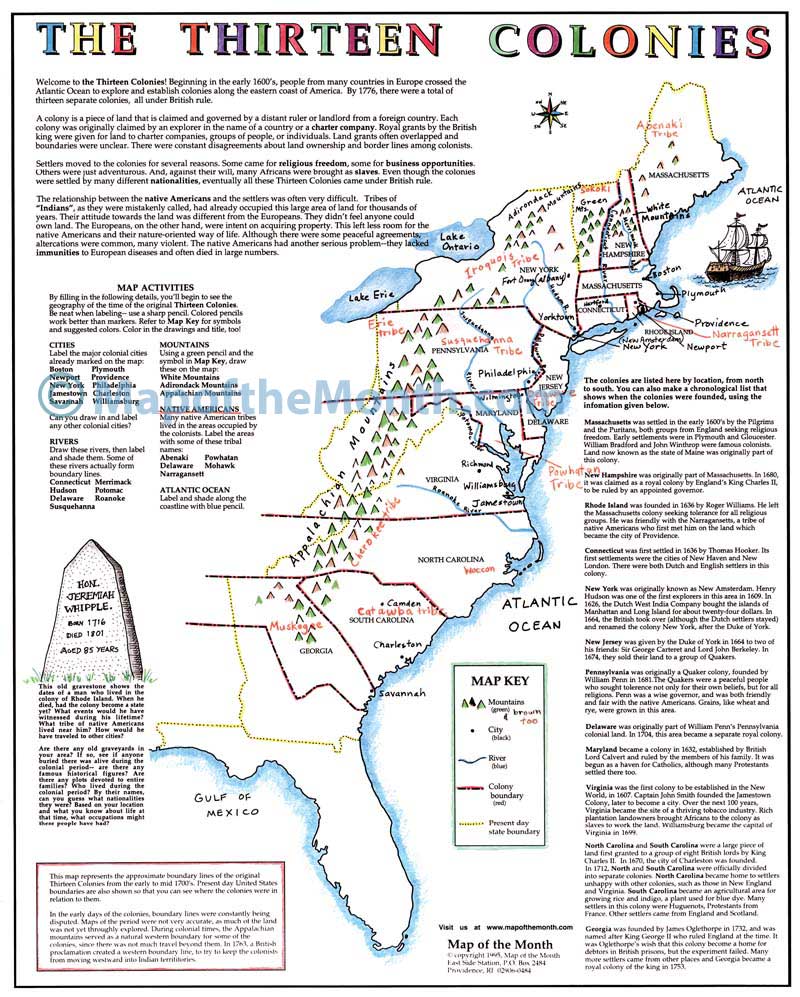 13 colonies map labeled