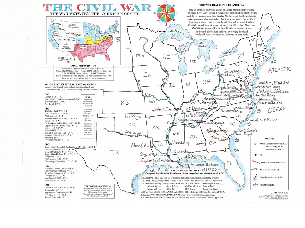Civil War Map - Filled in & Colored
