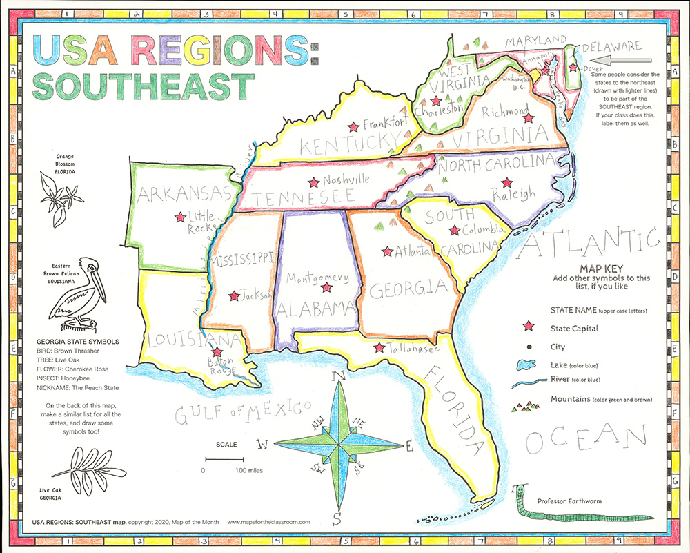 Usa Regions Southeast Maps For The Classroom